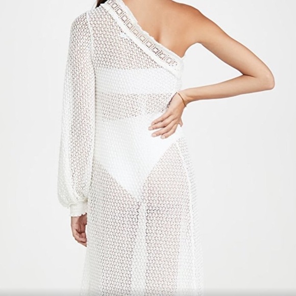 Chio di Stefania | White One Shoulder Maxi Lace Knit Cover Up Dress - Picture 2 of 3